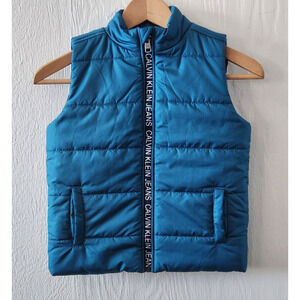 Calvin Klein Jeans Boys Teal Puffer Vest Size 5 Zip Pockets Logo